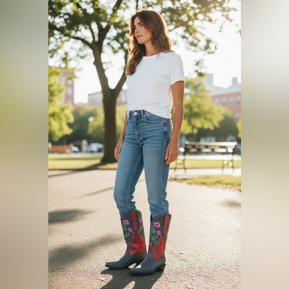Dingo Floral embroidered knee high cowboy western boots